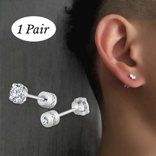 lichee1🌷Set 1 Đôi Bông Tai Titan Đính Kim Cương Giả Thời Trang Cho Nam Nữ