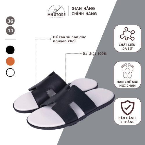 Dép Nam Quai Ngang Kiểu Chữ H, Da Sit Cao Cấp, Đế Cao Su Non Chống Trơn - MH Store DSIH1