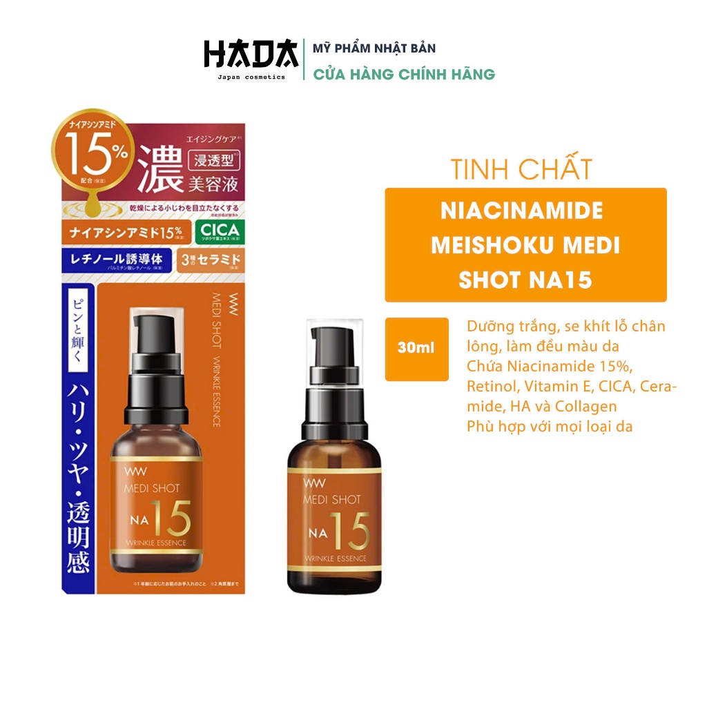 Serum Niacinamide 15% MEISHOKU Medi Shot NA15 giảm thâm mụn giúp sáng da se khít chân lông 30ml