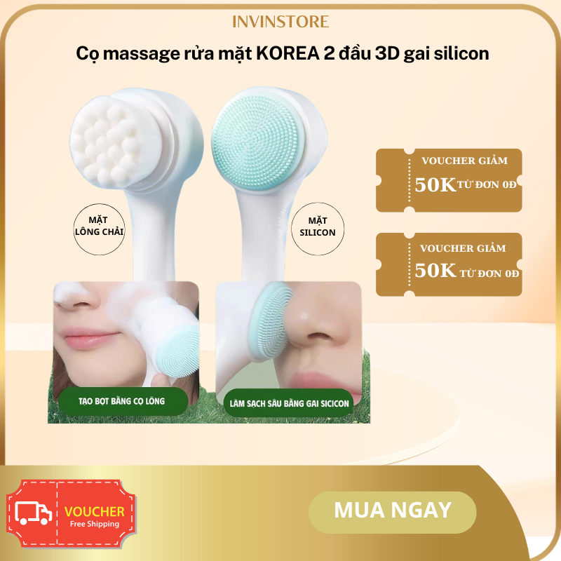 Cọ massage rửa mặt KOREA 2 đầu 3D gai silicon INVIN STORE
