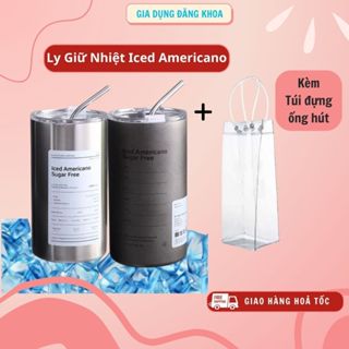  Ly Giữ Nhiệt Iced Americano 600ml Inox 304 Đúc Liền Khối Không Gỉ Cao Cấp Có Nắp Đậy Tặng Kèm Ống Hút Inox 