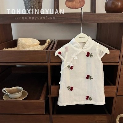 Váy Sườn Xám Cách Tân Cổ Tàu Họa Tiết Cherry Cho Bé Gái 1-8 Tuổi MINTSCLOSET Quảng Châu - GV0274