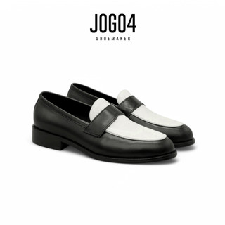  Giày da nam Penny Loafer JOG04  da bò mộc  phối màu đen trắng   B&W   