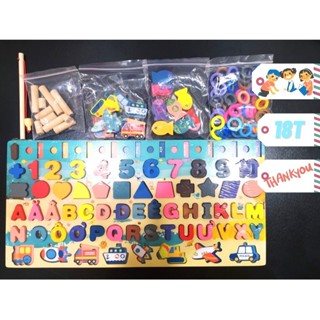 Bộ Bảng Gỗ 6in1 Ghép Hình Học, Chữ Số, Chữ Cái Phát Triển Tư Duy, Kích Thích Sáng Tạo Cho Bé