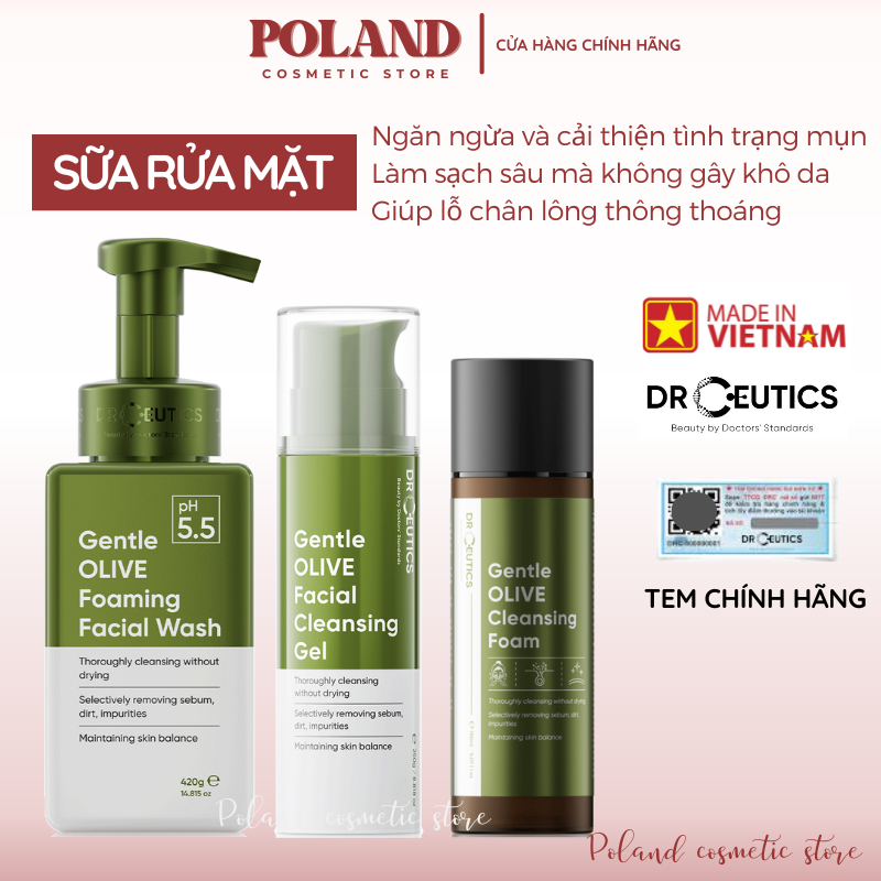 Sữa Rửa Mặt DrCeutics Gentle Olive Cleansing Foam 150ml SRM Dr Ceutics Làm Sạch Sâu Lành Tính Cho Mọi Loại Da