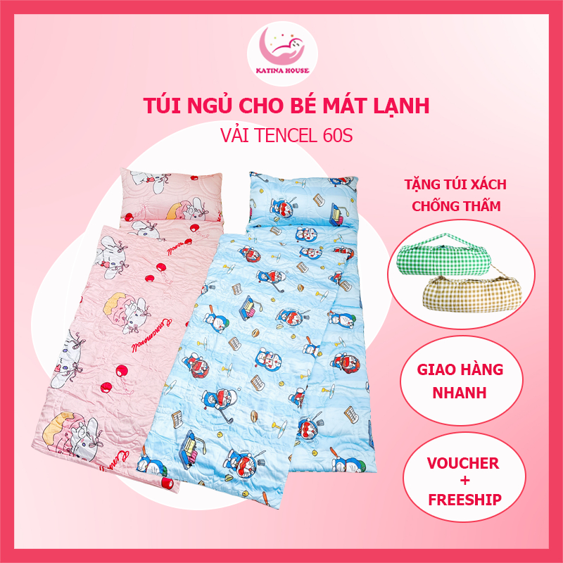 Túi ngủ cho bé đi học Katina House, vải tencel 60s mát lạnh, nhiều kích thước