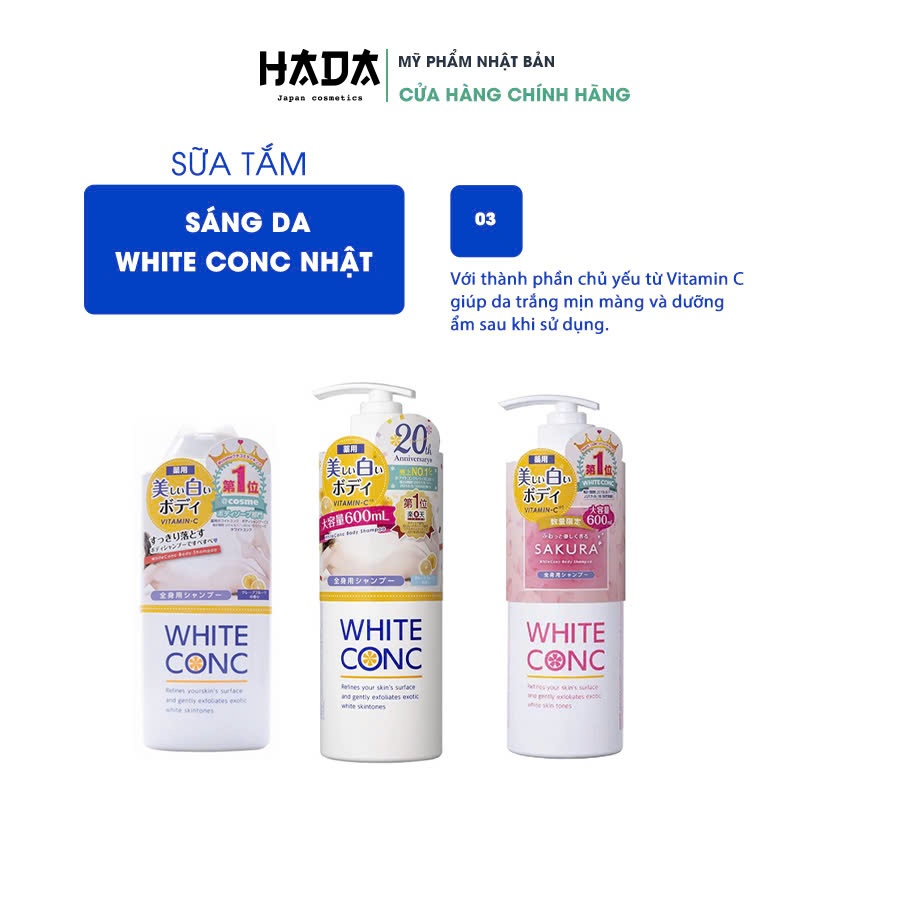 Sữa tắm trắng da dưỡng ẩm White Conc Nhật Bản hương quýt nhật tươi mát 360ml/600ml