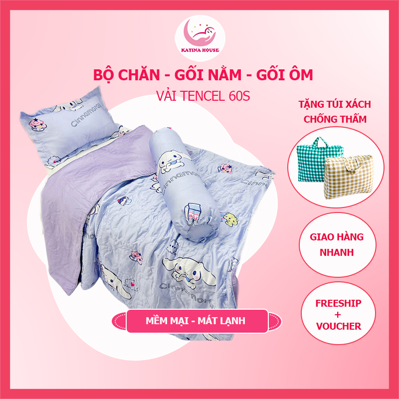 Combo gối mền 3 món cho bé đi học Katina House, vải Tencel 60s mát lạnh, bóng mượt