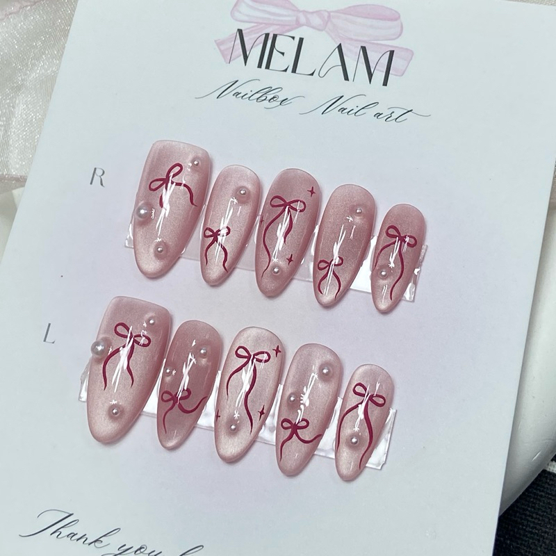 M81- Nailbox thiết kế thạch mắt mèo ánh trăng vẽ nơ xinh nữ tính