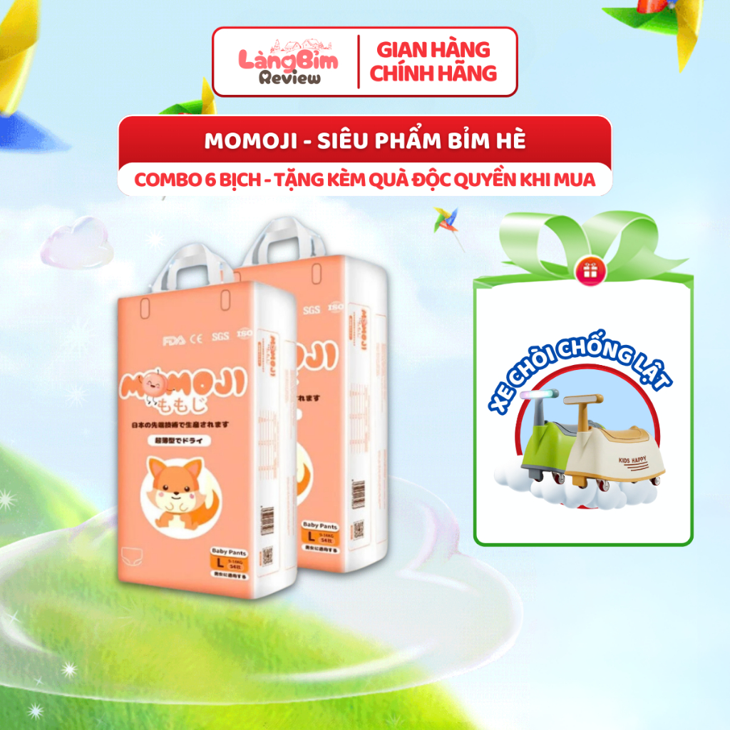 [ COMBO 6 BỊCH ] Tã Bỉm Quần Momoji Extra Plus Mềm Mại, Siêu Mỏng, Siêu Thâm Hút Đủ Size Cho Bé Từ 4