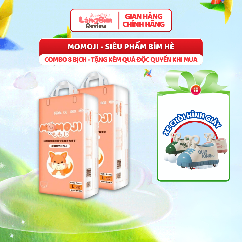 [ COMBO 8 BỊCH ] Tã Bỉm Quần Momoji Extra Plus Mềm Mại, Siêu Mỏng, Siêu Thâm Hút Đủ Size Cho Bé Từ 4