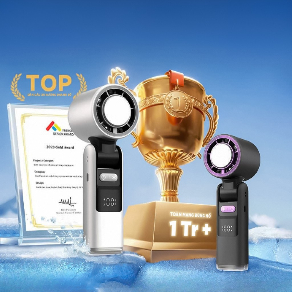 Quạt Cầm Tay Mini Dung Lượng 5000mAH Làm Mát Sò Lạnh 100 Tốc Độ Gió Gấp Gọn Tặng Kèm Dây Đeo | BigBuy360 - bigbuy360.vn