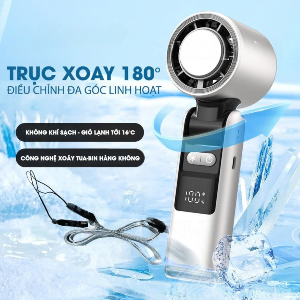 Quạt Cầm Tay Mini Dung Lượng 5000mAH Làm Mát Sò Lạnh 100 Tốc Độ Gió Gấp Gọn Tặng Kèm Dây Đeo | BigBuy360 - bigbuy360.vn