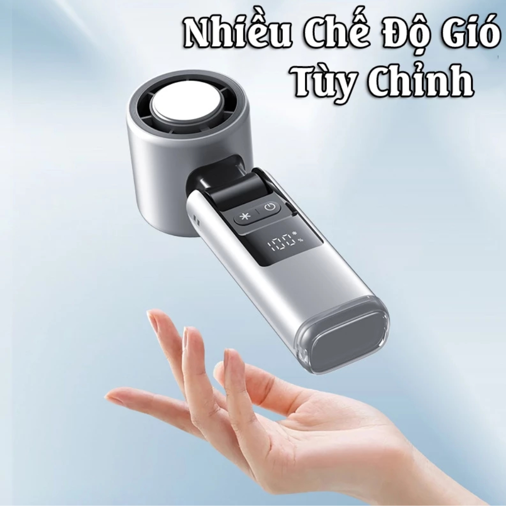 Quạt Cầm Tay Mini Dung Lượng 5000mAH Làm Mát Sò Lạnh 100 Tốc Độ Gió Gấp Gọn Tặng Kèm Dây Đeo | BigBuy360 - bigbuy360.vn