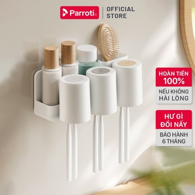 Kệ Để Bàn Chải Kem Đánh Răng, Kệ Để Đồ Nhà Tắm, Bộ Nhả Kem Thông Minh Dán Tường, Không Khoan Đục Parroti Morning