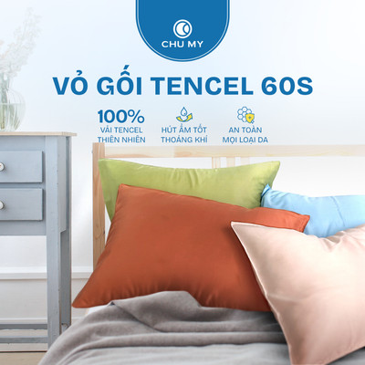 Vỏ Gối Tencel 60s Chu My Mềm Mại Thoáng Khí Chống Nhăn Giảm Nhiệt