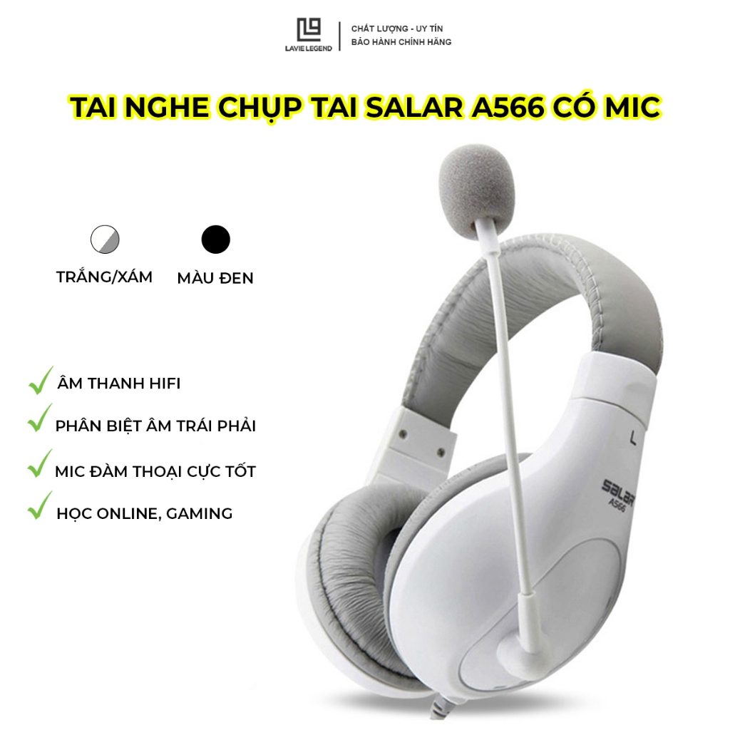 Tai Nghe Chụp Tai Có Mic SALAR A566 Dùng Cho Máy Tính, Headphone PC Có Dây , Micro Đàm Thoại , Tai Nghe Học Online | BigBuy360 - bigbuy360.vn