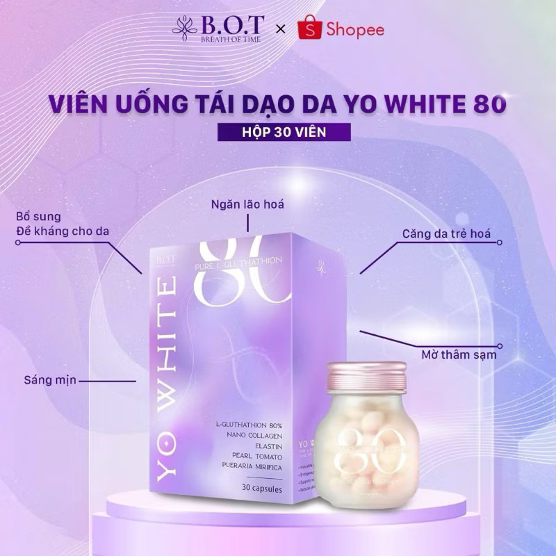 [COMBO 2 HỘP] VIÊN UỐNG TÁI TẠO TRẮNG DA YO WHITE 80 B.O.T CHÍNH HÃNG