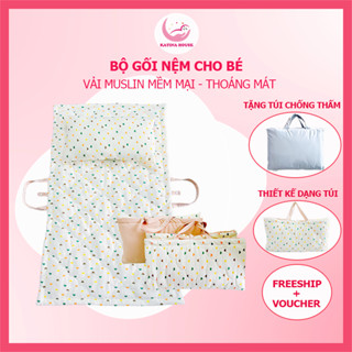 Bộ gối nệm cho bé sơ sinh và mẫu giáo Katina House, vải muslin mềm nhẹ, thoáng khí, thấm hút tốt