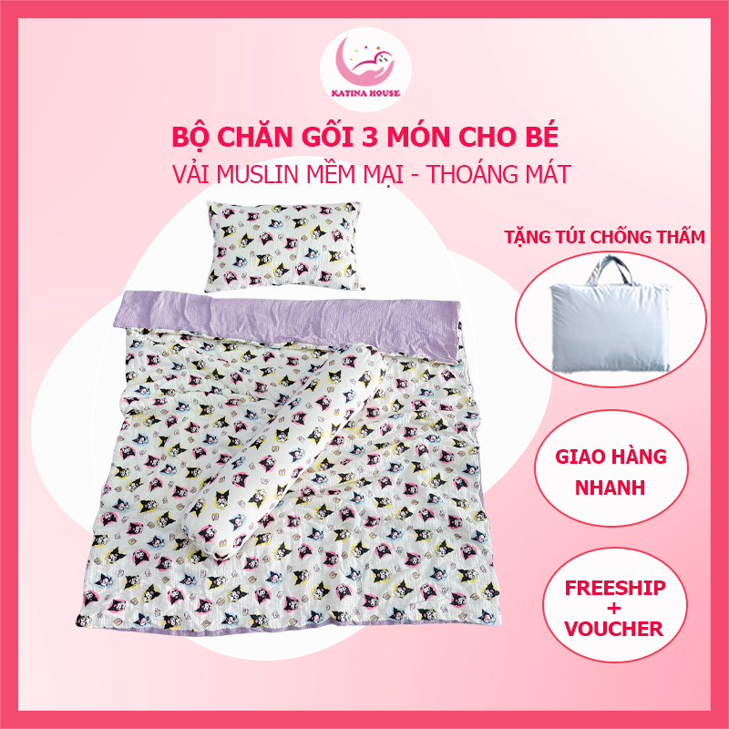 Combo gối mền cho bé Katina House, vải muslin mềm mại, thoáng khí và thấm hút tốt