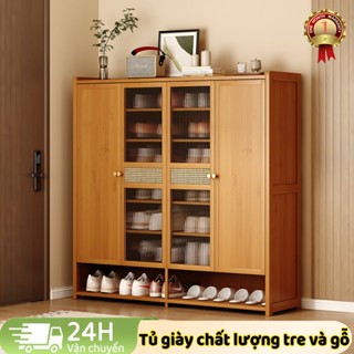 Tủ giày bằng gỗ tre chống bụi nhiều lớp đầy đủ cửa tủ giày giá để giày kệ giày dép tủ giày thông minh