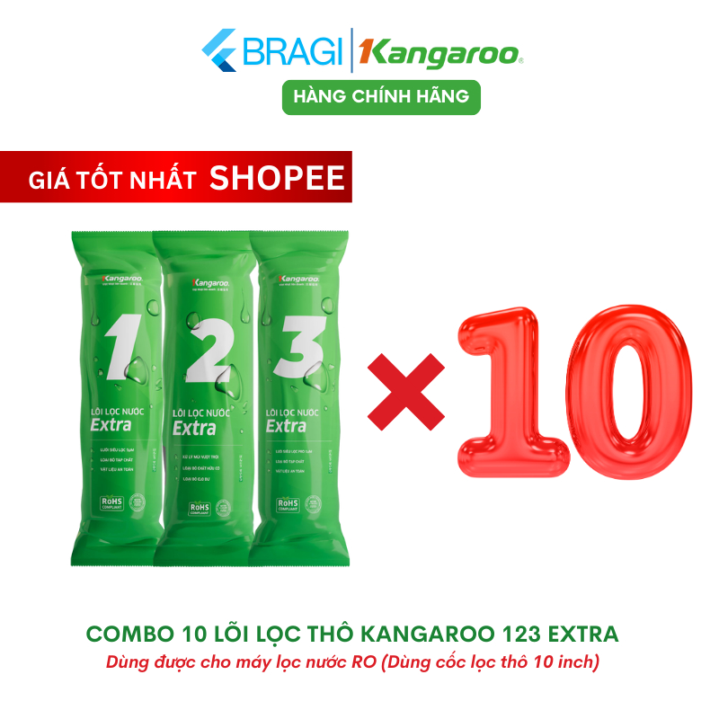 Combo Sỉ 10 Bộ Lõi Lọc Thô Số 123 KANGAROO, KAROFI chính hãng mẫu mới dành cho Máy Lọc Nước RO Sử Dụng 3 Cốc Lọc 10Inch