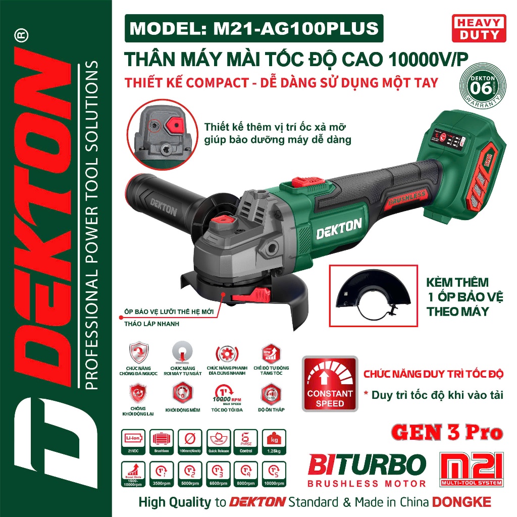 Thân máy mài góc dùng pin 21v Dekton M21-AG100PLUS