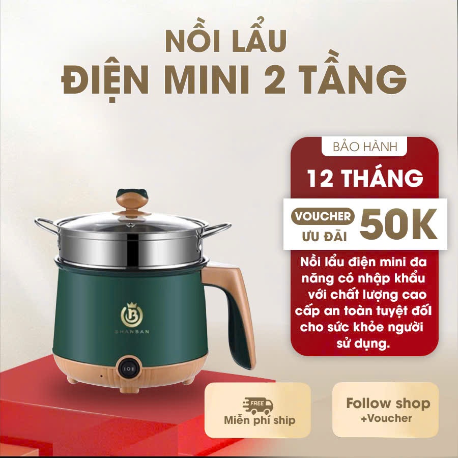 Nồi lẩu mini có tay cầm tặng kèm khay hấp nhựa chống dính đa năng chiên, xào, nấu lẩu nhanh chóng tiện lợi  - N2