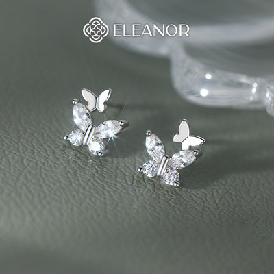 Bông tai nữ chuôi bạc 925 Eleanor Accessories hồ điệp đính đá phụ kiện trang sức khuyên tai 9675