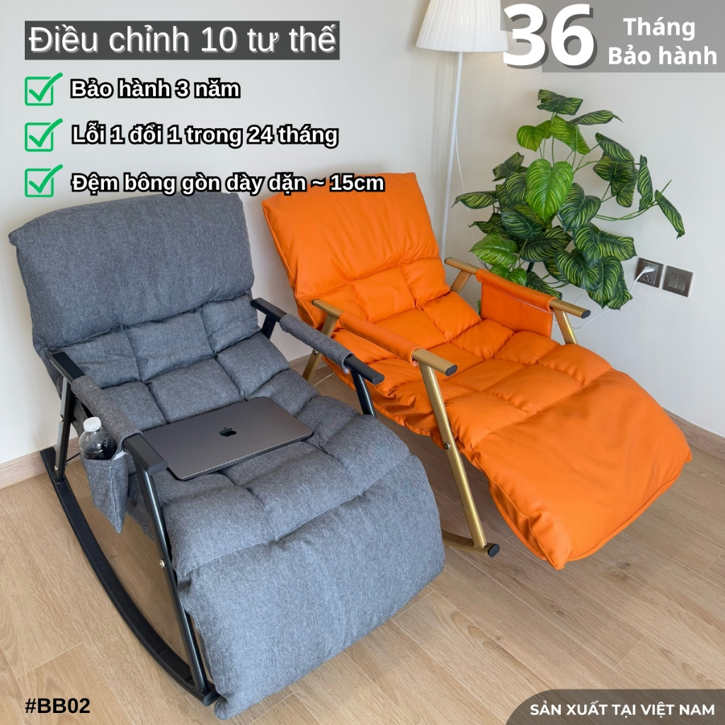 Ghế bập bênh thư giãn ANA BB02 dài 1m6 điều chỉnh 10 cấp độ nằm đọc sách nghỉ ngơi decor phòng Tặng lăn Massa Gác Đệm | BigBuy360 - bigbuy360.vn