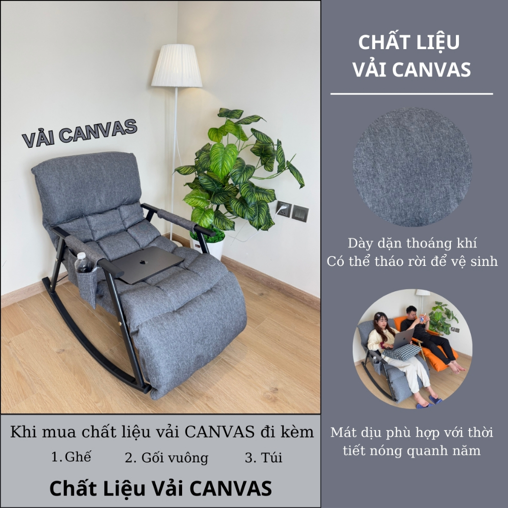 Ghế bập bênh thư giãn ANA BB02 dài 1m6 điều chỉnh 10 cấp độ nằm đọc sách nghỉ ngơi decor phòng Tặng lăn Massa Gác Đệm | BigBuy360 - bigbuy360.vn