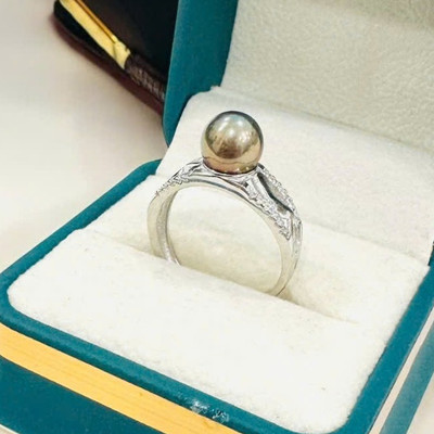 Nhẫn Bạc 925 Đính Ngọc Trai Đen Bóng 5a Size 8ly Sang Trọng - Ngọc Trai Trường Thịnh