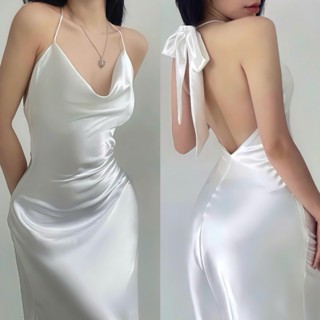 Đầm Lụa Dự Tiệc 2 Dây Cổ Đổ Sang Trọng - SC604 Đầm Lụa Cột Nơ Khoá Eo Form Đuôi Cá Lụa Dạ Hội