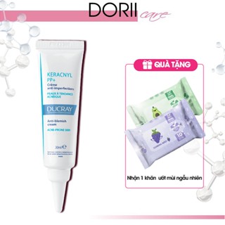Ducray Kem ngừa mụn viêm & dành cho da nhờn, tổn thương Keracnyl PP+ Anti-Blemish Cream 30ml tặng khăn giấy