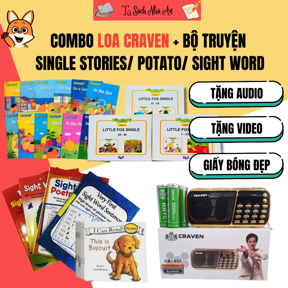 Sách -  Combo Loa Craven 3 pin và Bộ truyện Single Stories/ Potato/ Sight Word cho bé mới bắt đầu họ