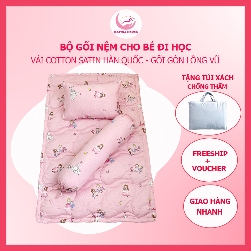 Bộ nệm gối cho bé Katina House,vải cotton satin hàn quốc mềm, mát, phù hợp bé 1-5t