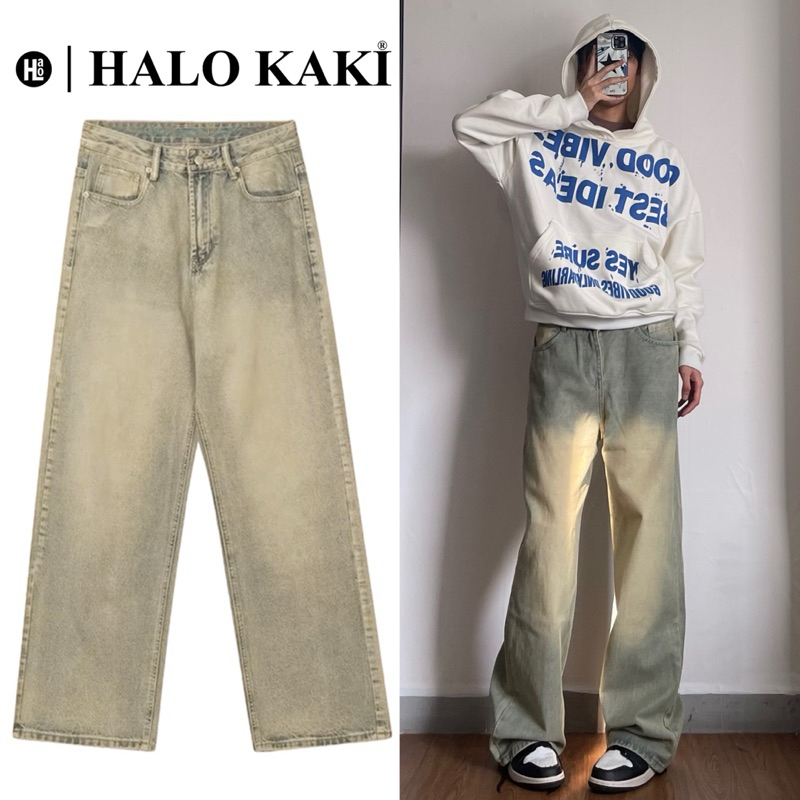 [FULL MÀU] QUẦN BAGGY JEANS MÀU WASH (XÁM/KHÓI/XANH/ĐEN) FORM ỐNG RỘNG NAM NỮ PHỦ GÓT CHÙM GIÀY HALO KAKI | BigBuy360 - bigbuy360.vn