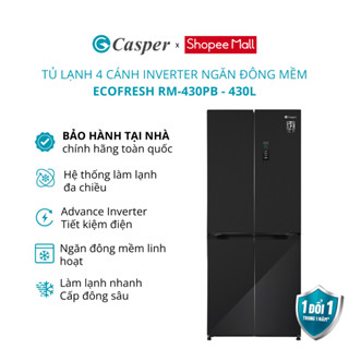 Tủ lạnh 4 cánh Casper Inverter 430L RM-430PB - Tiết kiệm điện - Ngăn đông mềm - Chính hãng - Bảo hành 2 năm