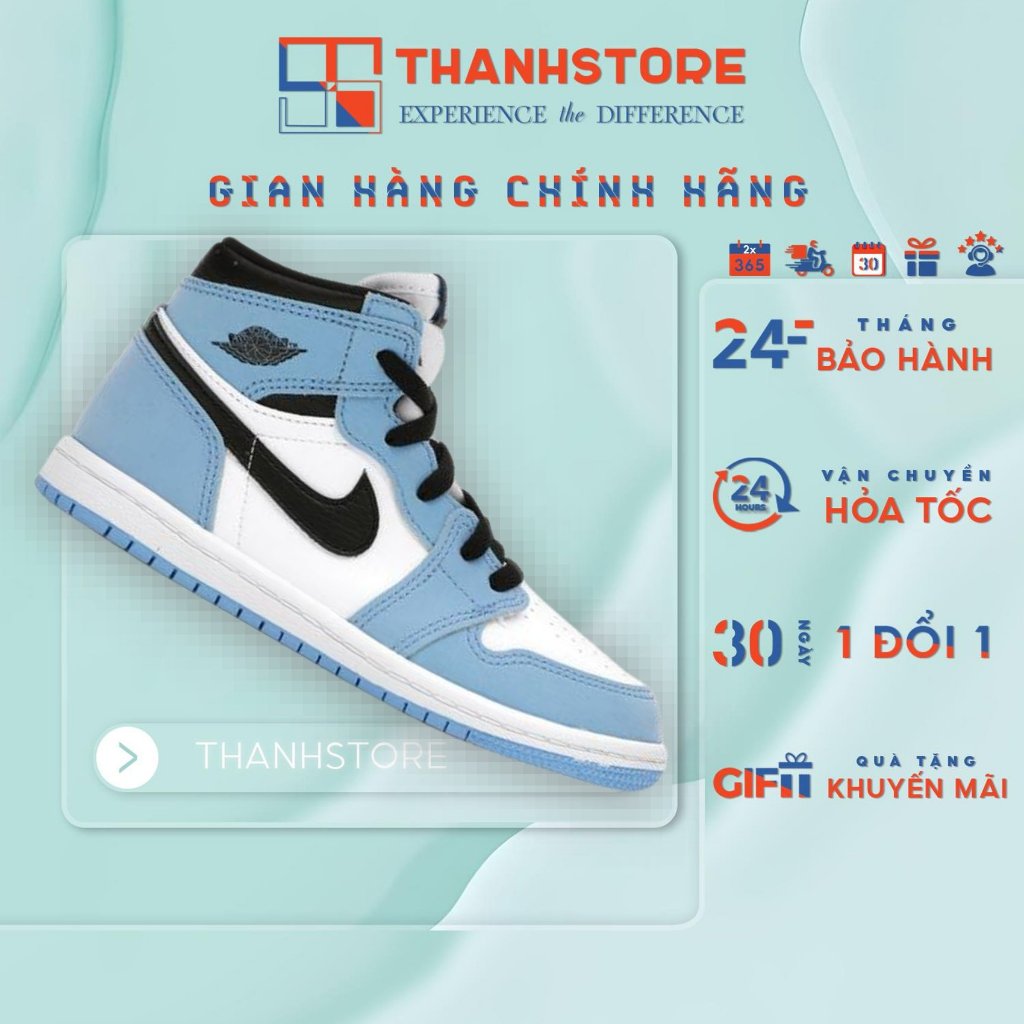 [CHÍNH HÃNG] Giày thể thao nam nữ trắng xanh AIR JORDAN 1 RETRO HIGH OG "UNIVERCITY BLUE" - NAJ1HU