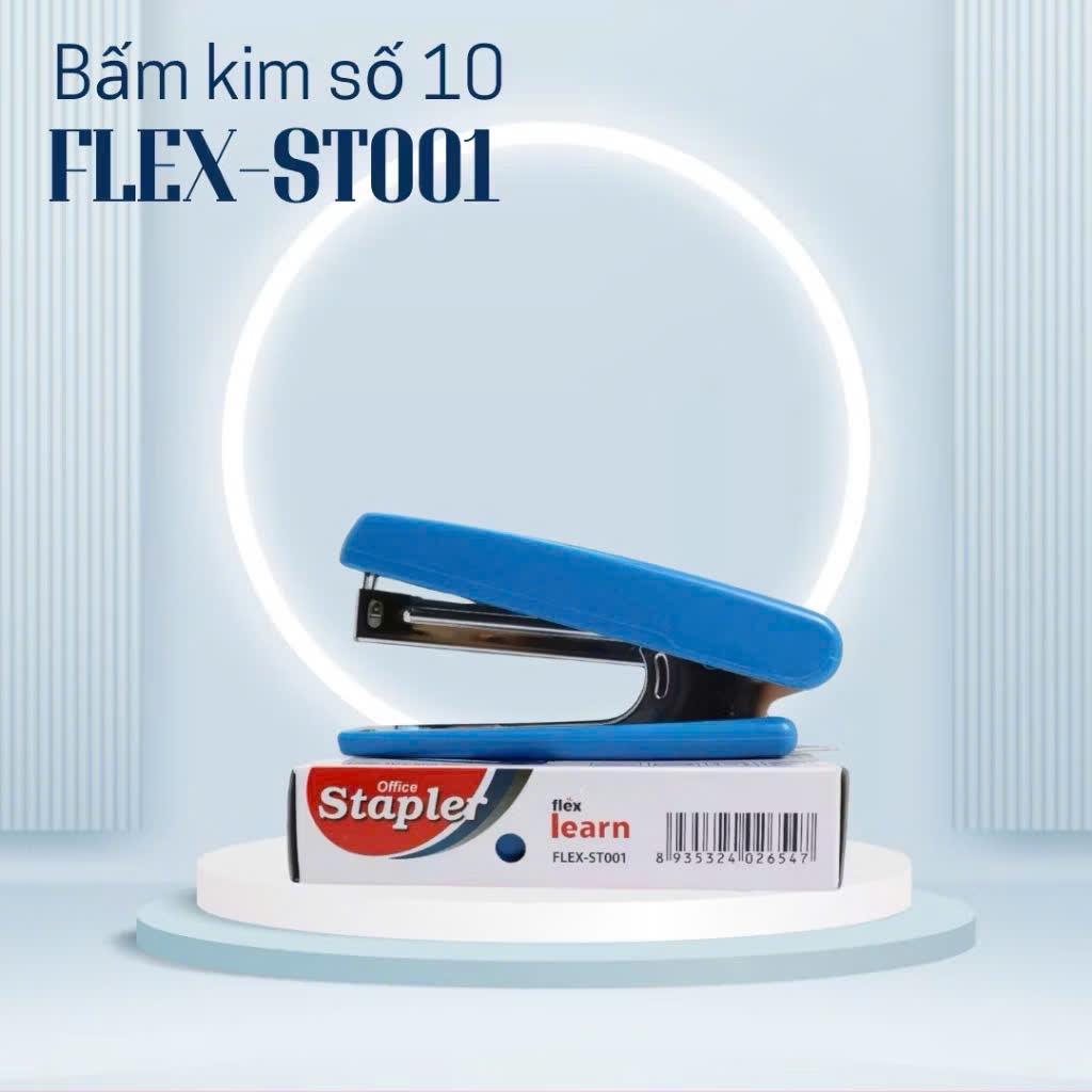 Bấm kim số 10 FLEX-ST001 hộp 12/300 bấm được 12 tờ màu xanh dương (1 Cái)