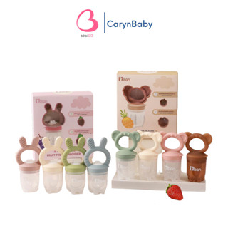 Túi nhai silicon Misan kèm gặm nướu hình gấu và thỏ có vặn đẩy thức ăn cho bé CarynShop