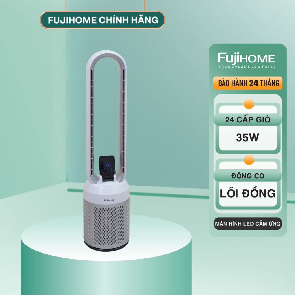 Quạt không cánh FUJIHOME BF308DC tích hợp lọc không khí bằng ion, màng lọc Ion bạc - Bảo hành 24 thá