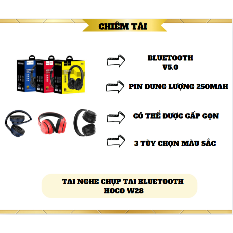 Tai nghe chụp tai Bluetooth Hoco W28