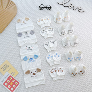 [B121 Mềm, Mát, Chất Petit] Séc 5 Chi Tiết Mũ - Bao Chân - Bao Tay Thun Lạnh PETIT Mềm Mát Cho Bé Sơ Sinh