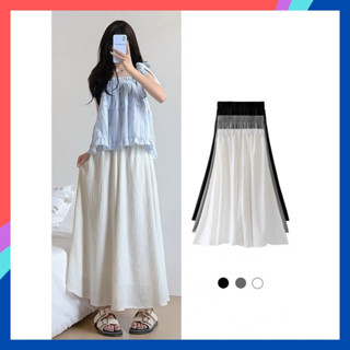 Quần ống rộng dài bigsize nữ chất đũi vân mây Quần giả váy lửng 1 lớp cạp cao lưng chun tiện lợi mát mẻ che khuyết điểm