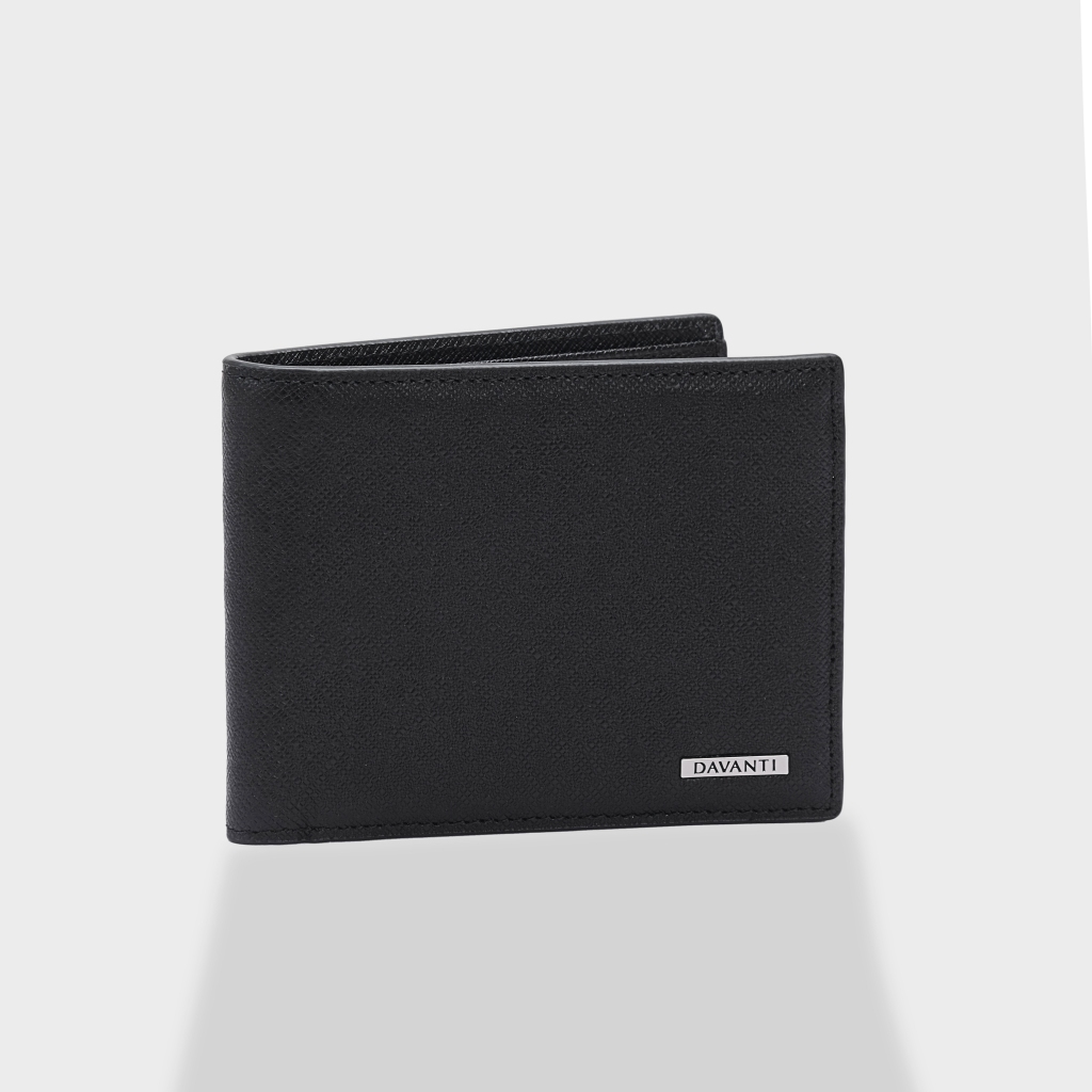 Bóp Ví Nam Da Bò Taiga Dáng Ngang Đính Logo Hợp Kim Thời Thượng FA294