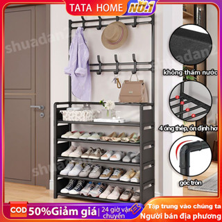 Kệ để giày dép thông minh đa năng chữ L giá đựng giày 4 tầng 5 tầng có móc treo quần áo và đồ dụng khác có móc treo quần