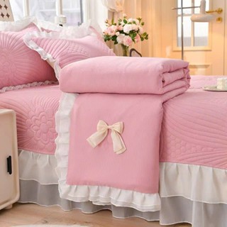 Bộ Ga Gối Đũi Phủ Ren Đơn Sắc, Sét 3 Món và 4 Món Ga Gối Trần Phủ Ren Chun Cài 4 Góc Điệu Đà Mềm Mịn