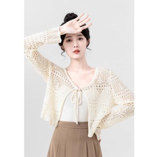 Khoác len nữ, áo khoác ren mỏng cột dây DÁNG NGẮN màu đen kem trắng phối áo 2 dây váy đi biển pc Hàn Quốc - RUBY DESIGN