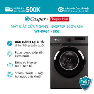 [Shopee - Lắp đặt 0Đ HN HCM] Máy giặt cửa ngang Casper Inverter 8KG EcoWash WF-8VG1 - Chính hãng - Bảo hành 2 năm